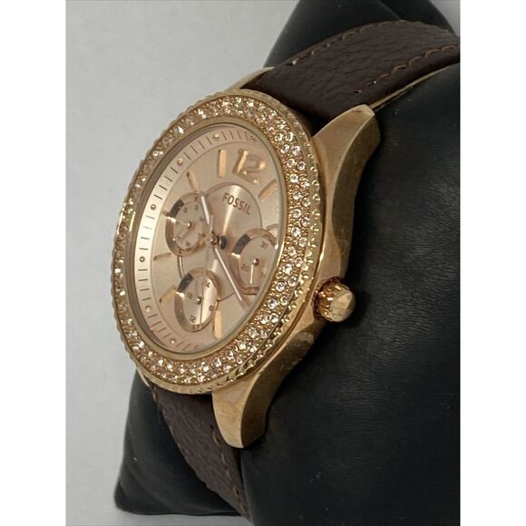 Fossil Stella ES3590 Women's Brown Leather Rose Analog Dial Quartz Watch NO119 - Picture 4 of 12
